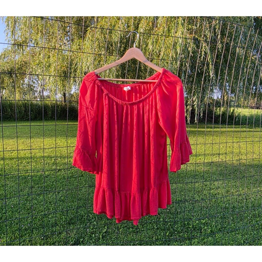 Beachlunchlounge Boho Off the Shoulder Flounce Tunic Blouse M